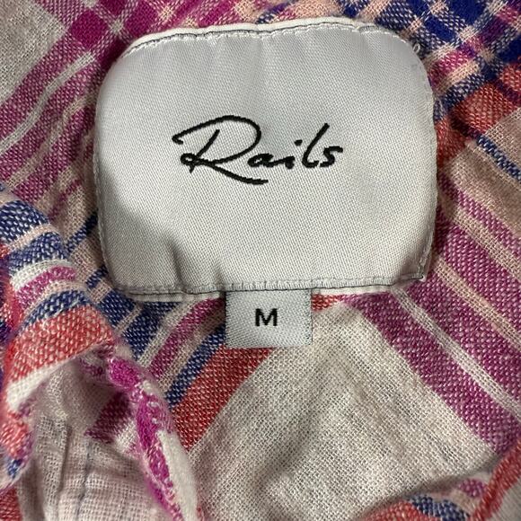 Rails Whitney Plaid Linen Rayon Button Down Shirt Women’s M Pink Fuchsia Summer - Picture 4 of 9